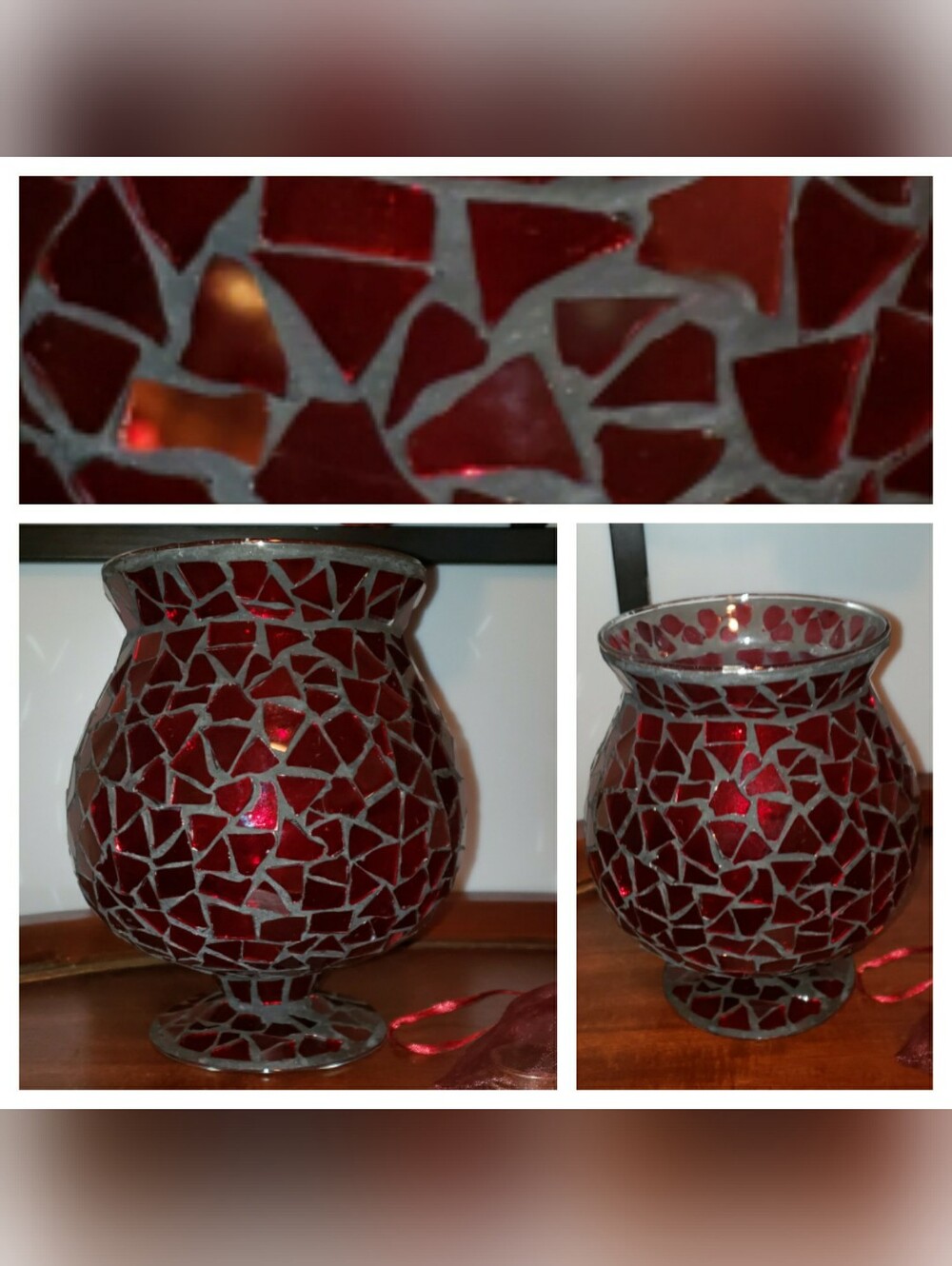 Red Mosaic Glass Vase/Fishbowl - Unbranded Decorative Accent